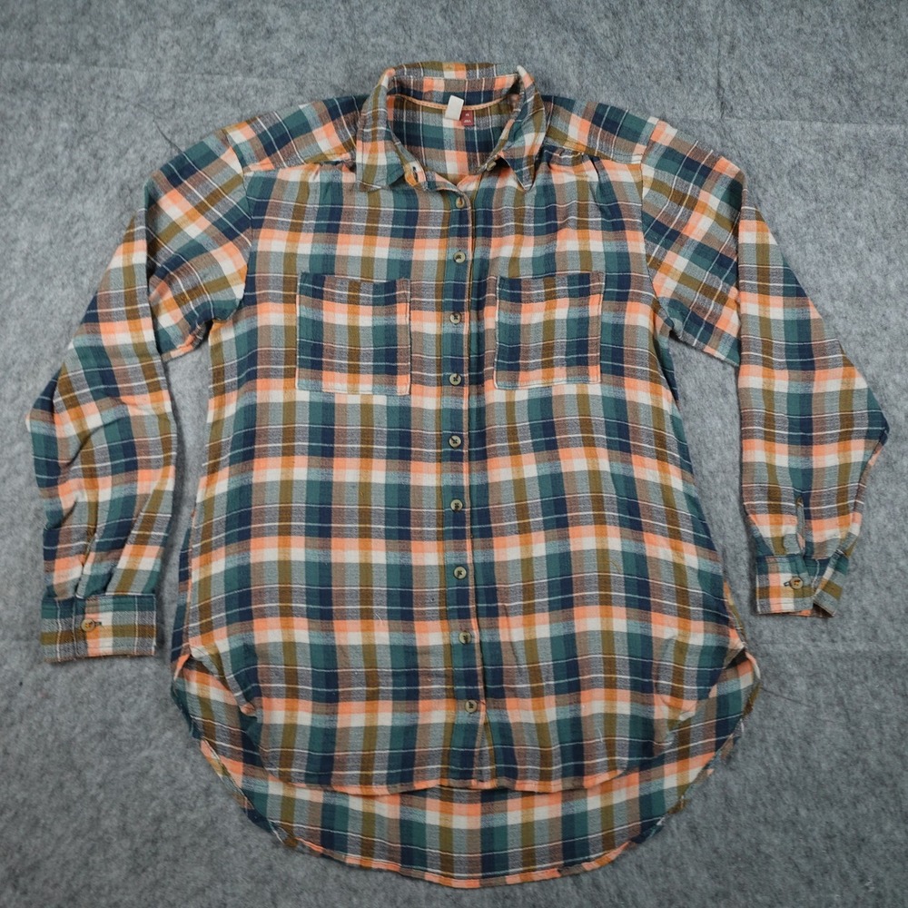 Pilcro Top Womens Extra Small Orange Plaid Button Front Long Sleeve Anthro